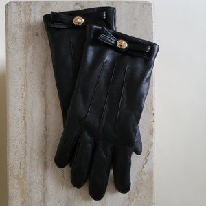 Leather Coach Gloves with Gold Turnlock Hardware 7.5